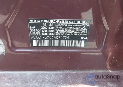 2006 Mercedes-Benz Cls 500 z USA, uszkodzony, nr VIN WDDDJ75X66A074724